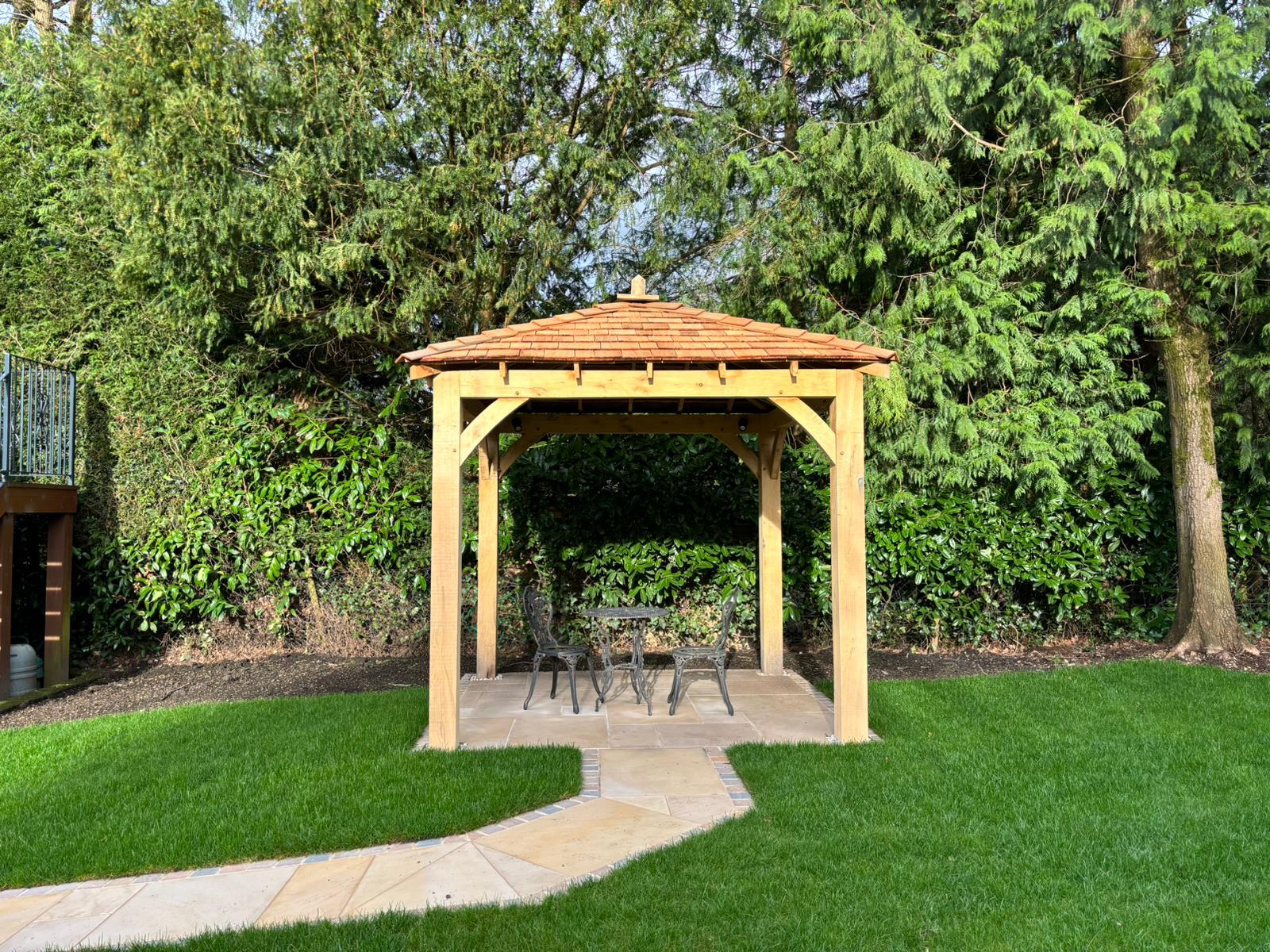 oak gazebo in garden